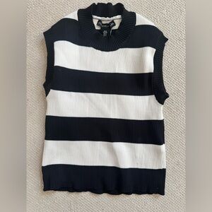 Black and White Striped Sleeveless Sweater